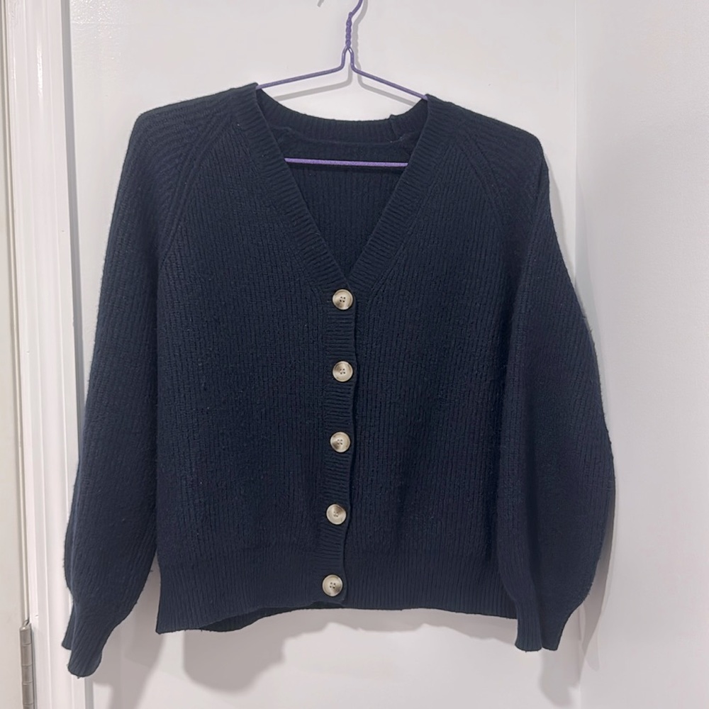 Women’s Navy Button Down V Neck Sweater Cardigan